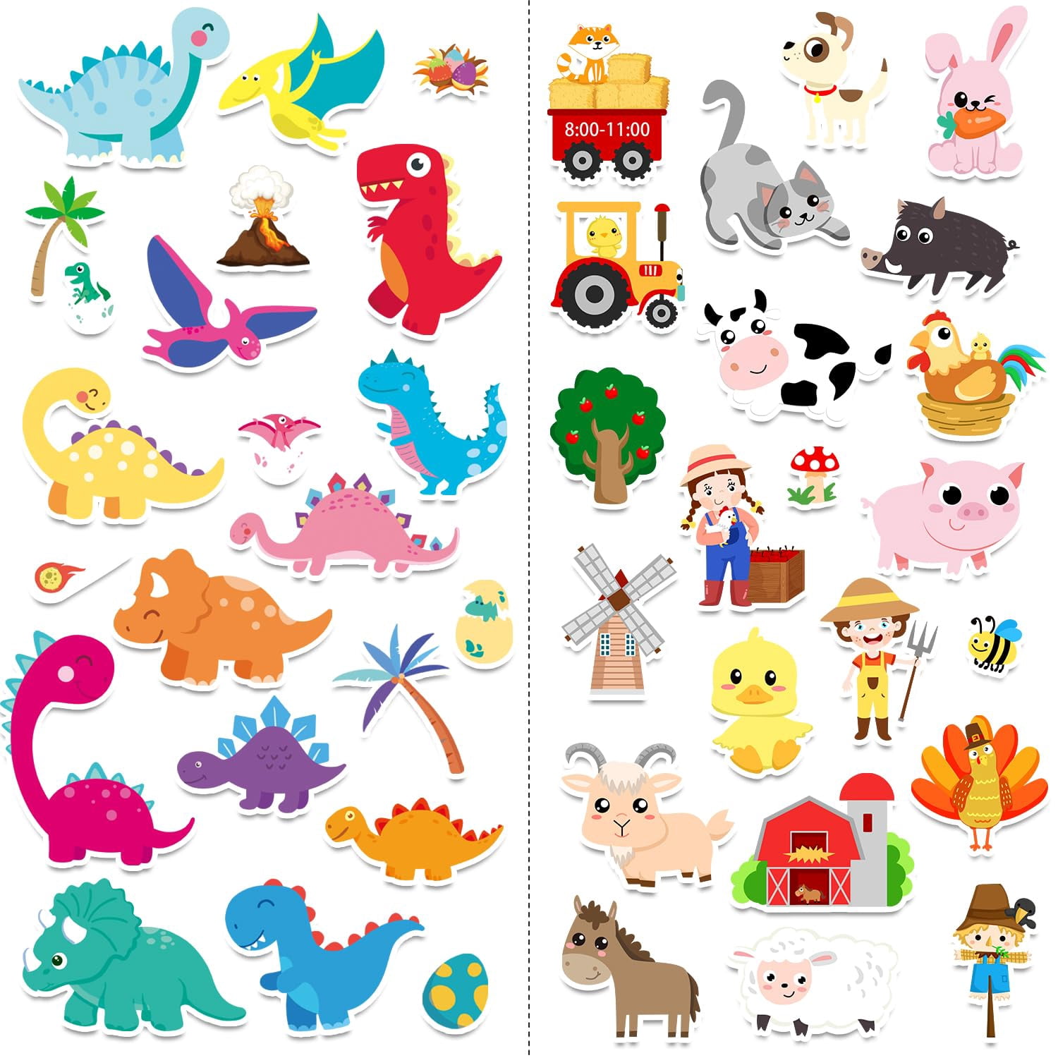 Window Clings Stickers For Gel Decals Thick And Adults Classroom Home Airplane Birthday Party Supplies (farm+dino)