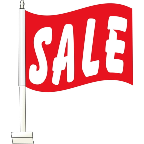 SSWBasics Window Clip On Flag - "Sale" - Red - 14 3/4"W x 11"H - Set of 2 - Red and White Car Flags for Windows with Clip - Car Window Flag for Dealership - Formal Car Flags for Window Display