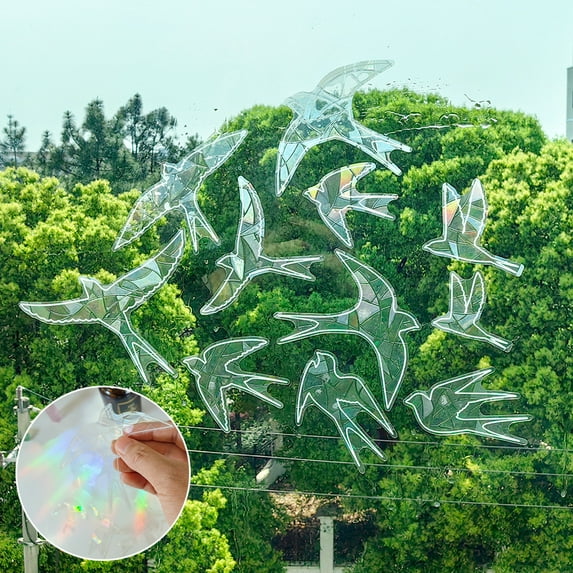 Window Collision Decals Non Adhesive Rainbow Clings Bird Strike Deterrent Electrostatic Reusable Removable for Glass Door Home Decor