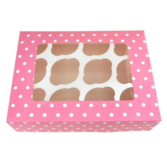 Window Cupcake Muffin Paper Box, Light Pink, 12-1/2-Inch
