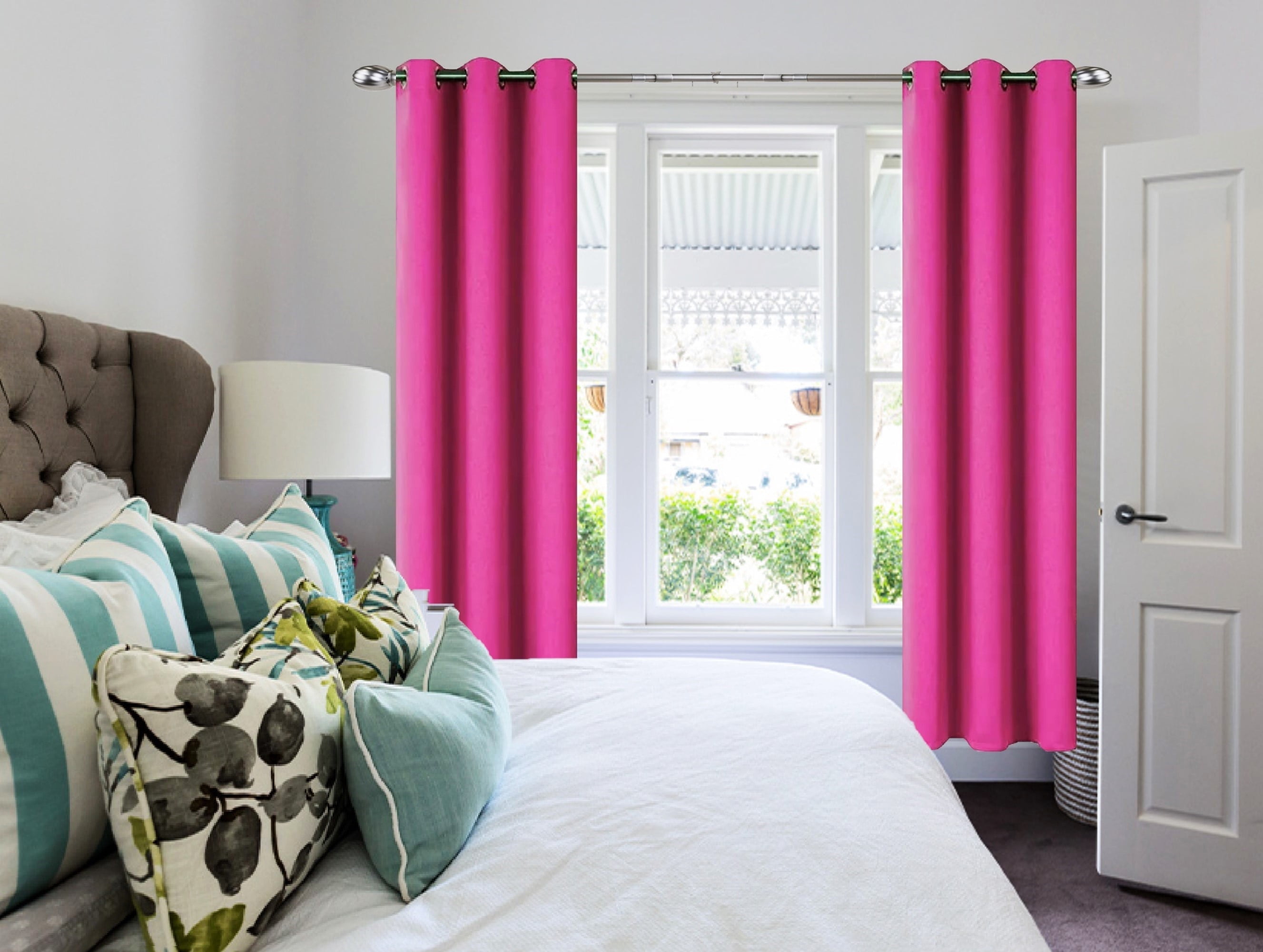 Window Curtain Blackout Room Darkening K68 hot pink color thermal drapes for bedroom living room closet door noise reducing 37" inch wide X 63" inch long 2 panels