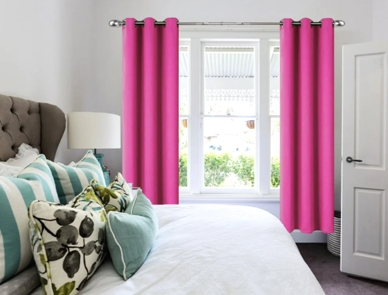 Gorgeous Home Linen Window Curtain Blackout Room Darkening Hot Pink Thermal for Bedroom/Living room/Closet 37" inch wide X 63" inch long 2 panels