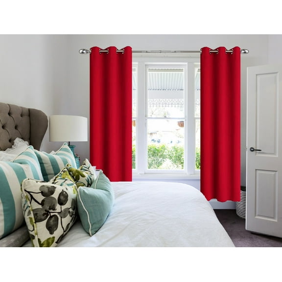 Window Curtain Blackout Room Darkening K68 red color thermal drapes for bedroom living room closet door noise reducing 37" inch wide X 63" inch long 2 panels