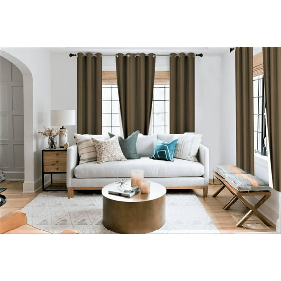 Window Curtain Drapes for Bedroom set of 2 Panels Lined Blackout Full Room Darkening Grommets Brown 108" Length Adam