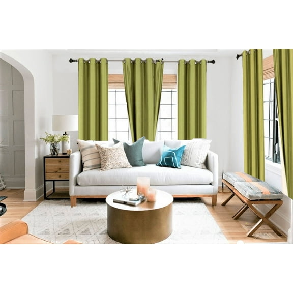 Window Curtain Drapes for Bedroom set of 2 Panels Lined Blackout Full Room Darkening Grommets Lime 108" Length Adam