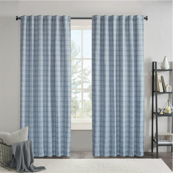 Window Curtain for Living Room Thermal Insulated Fleece Lining, Cabin Plaid Curtain Room Darkening Window Drapes Bedroom, Anaheim, 1-Single Panel Pack, 50" x 84" Rod Pocket, Denim Blue