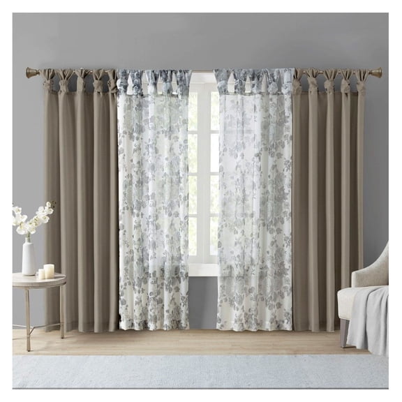 Window Curtain Panel, 50x84 Pewter Faux Silk, Twisted Tab Top, Lined for Privacy, Includes Hanging Loops, Single Panel
