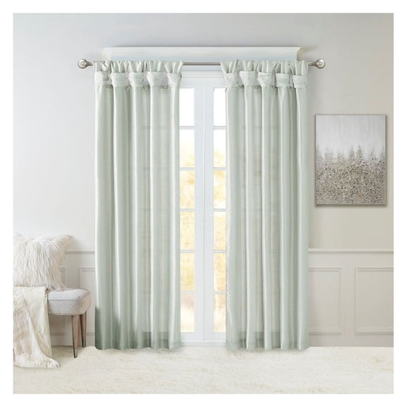 Window Curtain Panel, 50x95 Inch Dusty Aqua Faux Silk, Twisted Tab Top, Privacy Lining Included, Rod Pocket Fit up to 2 Inch