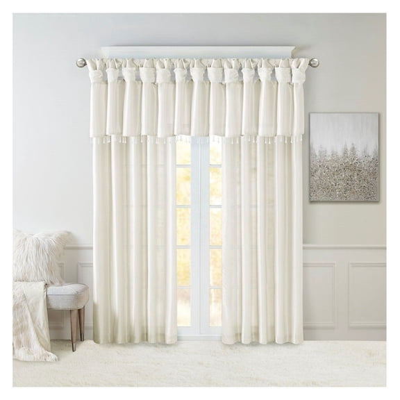 Window Curtain Panel, 50x95 Inch Faux Silk Tab Top Curtains, Single Panel, Privacy Lining, White, Oeko-Tex Certified, Rod Pocket Fits 2 Inch