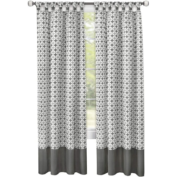 Window Curtain Panel Drapes with Double Layer Plaid Gingham Design, Cuff Tab Top Window Panel, Farmhouse Decor, Gray, 52" W x 84" L