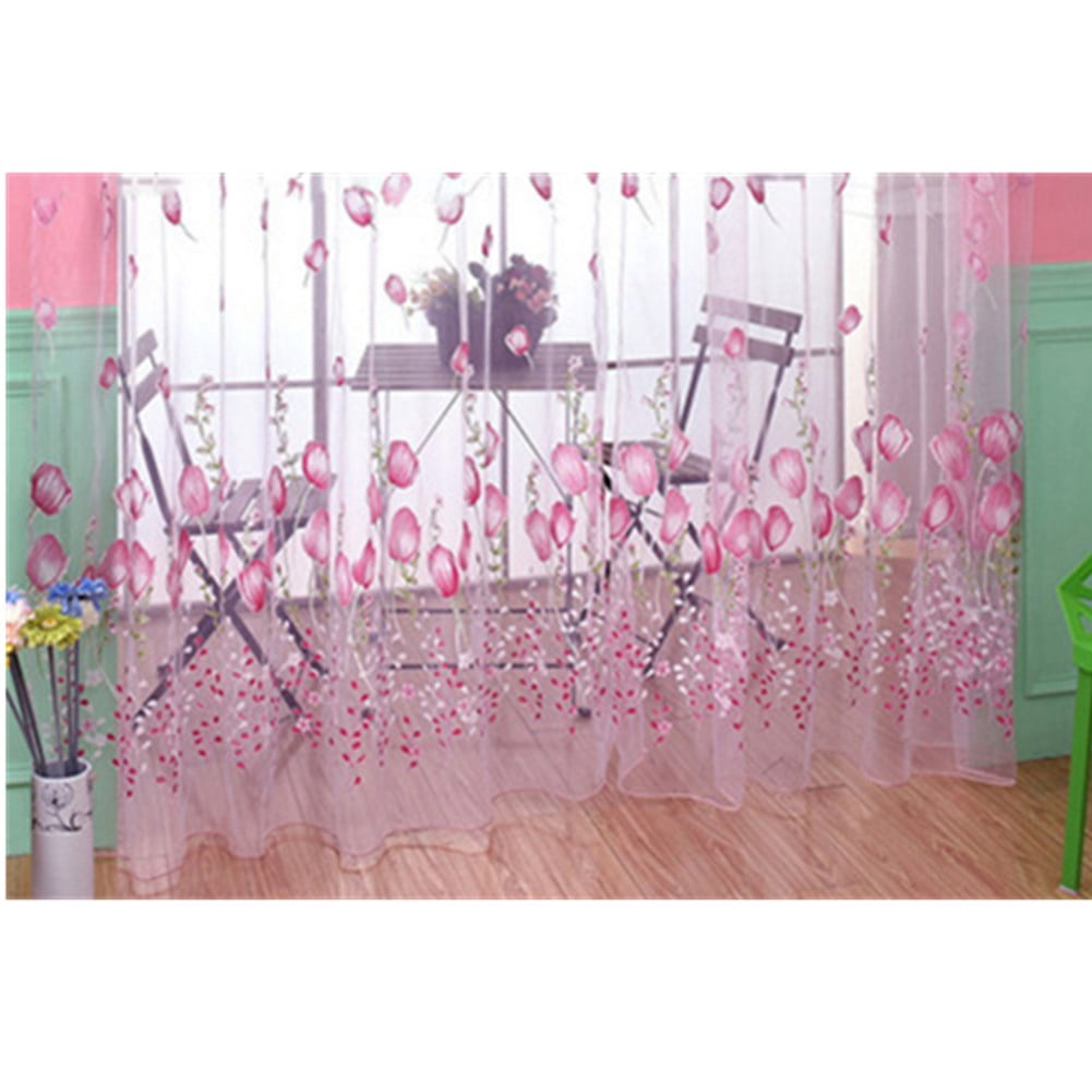 Window Curtain Panel, Romantic Tulips Window Voile Curtain Creative ...