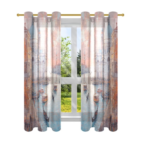 Window Curtain Panels Cotton And Linen Decorative Curtains - Symmetrical Window Shade Autumn Church View Backdrops for Home Office Sunroom Country House