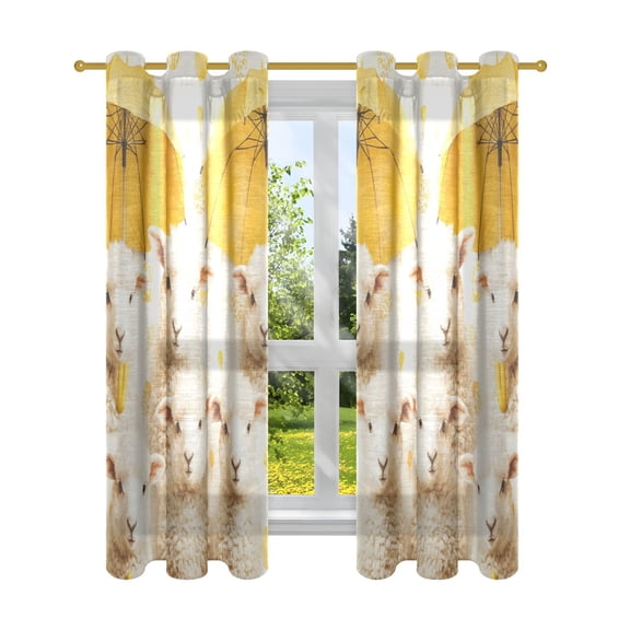 Window Curtain Panels Cotton And Linen Decorative Curtains - Symmetrical Window Shade Design Cut Sheeps Backdrops for Home Office Sunroom Country House