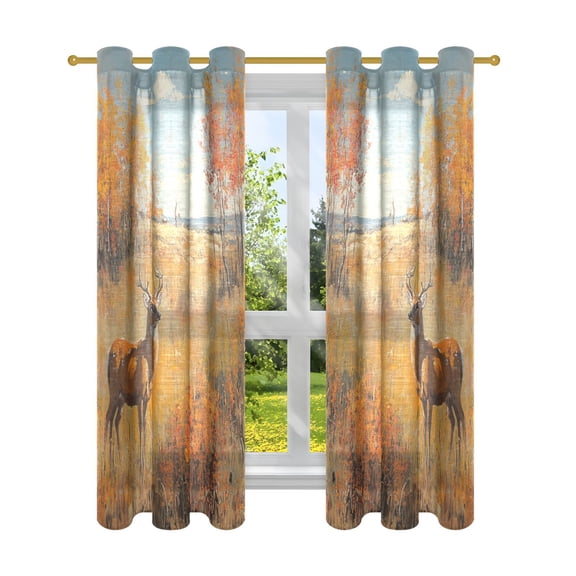 Window Curtain Panels Cotton And Linen Decorative Curtains - Symmetrical Window Shade Mule Deer Cross The Forest Backdrops for Home Office Sunroom Country House