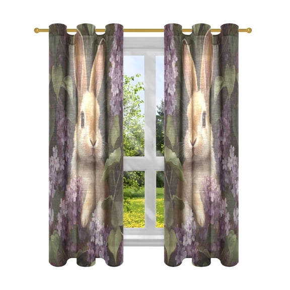 Window Curtain Panels Cotton And Linen Decorative Curtains - Symmetrical Window Shade Purple and Rabbit Backdrops for Home Office Sunroom Country House