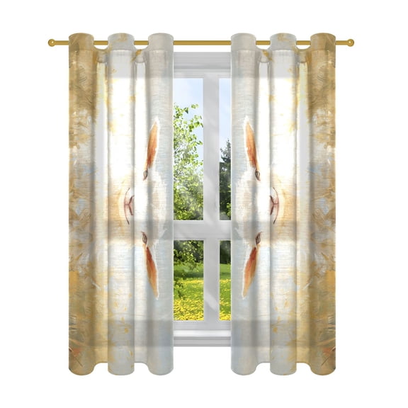 Window Curtain Panels Cotton And Linen Decorative Curtains - Symmetrical Window Shade Cute White Goat Backdrops for Home Office Sunroom Country House