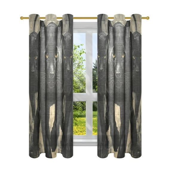 Window Curtain Panels Cotton Linen Decorative Curtains - Symmetrical Black Panthers PaintingWindow Shade Backdrops for Home Office Sunroom Country House