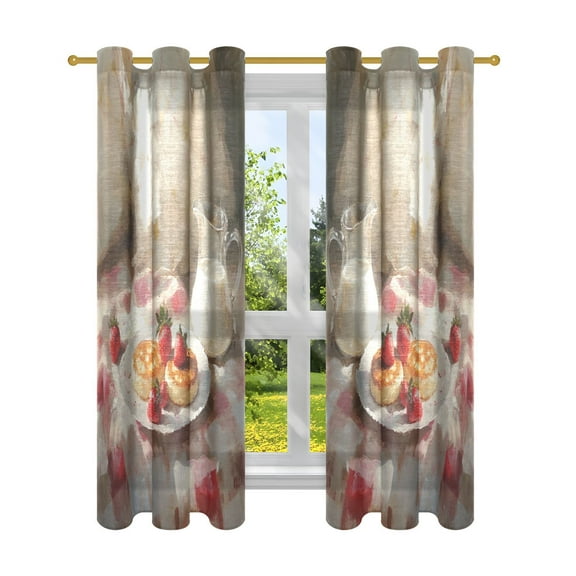Window Curtain Panels Cotton Linen Decorative Curtains - Symmetrical Breakfast Window Shade Backdrops for Home Office Sunroom Country House