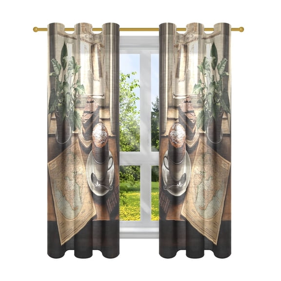 Window Curtain Panels Cotton And Linen Decorative Curtains - Symmetrical Window Shade Coffee and Chocolate Cake Painting Backdrops for Home Office Sunroom Country House