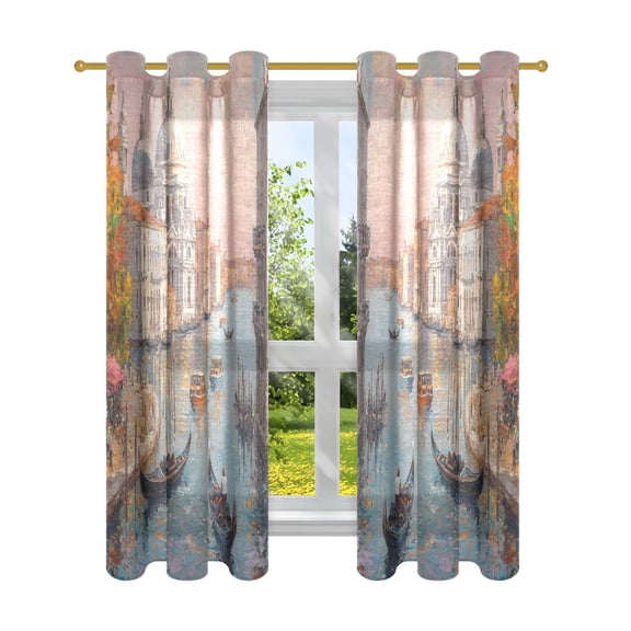 Window Curtain Panels Cotton And Linen Decorative Curtains - Symmetrical Window Shade Spring Church View Backdrops for Home Office Sunroom Country House