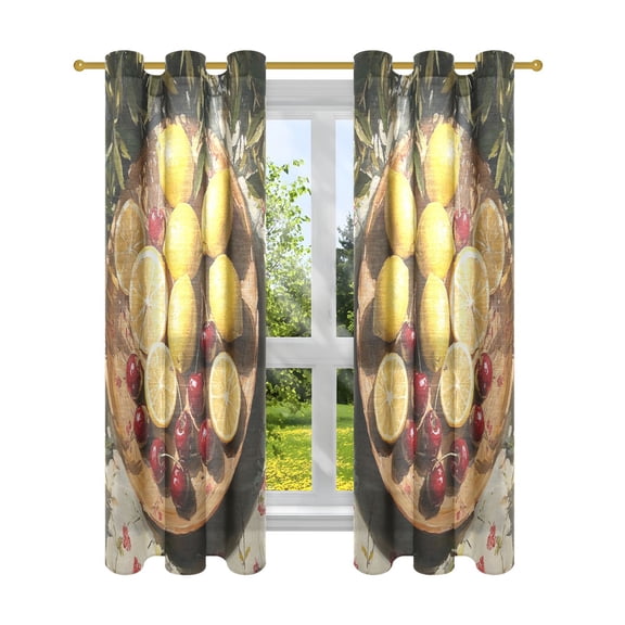 Window Curtain Panels Cotton Linen Decorative Curtains - Symmetrical Fashion Sun Lemon Painting Window Shade Backdrops for Home Office Sunroom Country House