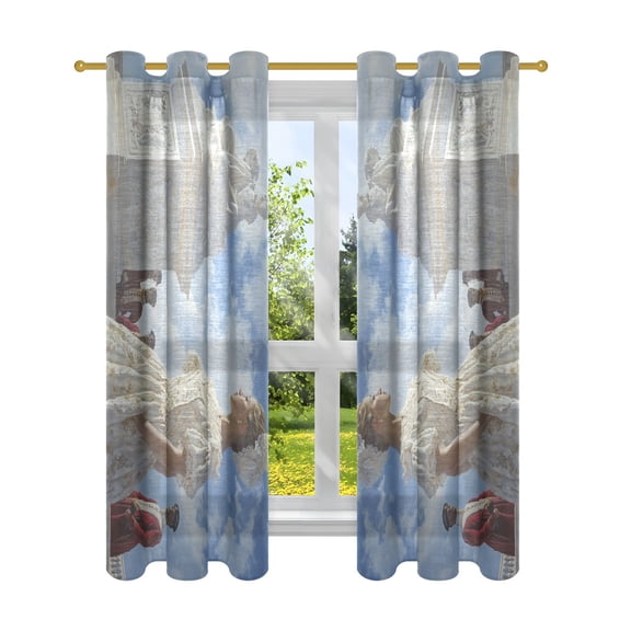 Window Curtain Panels Cotton Linen Decorative Curtains - SymmetricalWhite Marble Monument SculpturesWindow Shade Backdrops for Home Office Sunroom Country House