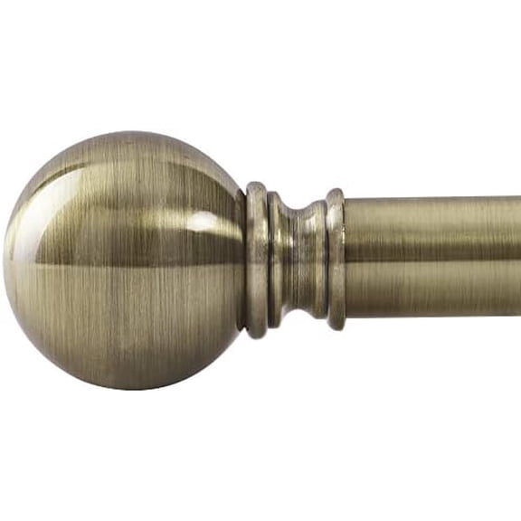 Window Curtain Rod 1 1/8 Diameter for Windows 48 to 86 inch Adjustable Drapery Rod Set with Ball Caps for Living Room, Sold by Single, Antique Brass