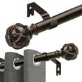 thumbnail image 1 of Window Curtain Rods for 72 to 144 Inches, Adjustable Long Heavy Duty Curtain Rod, (6-12ft) 1 Inch Adjustable Decorative Drapery Rods with Netted Texture Finials, Bronze, 1 of 7