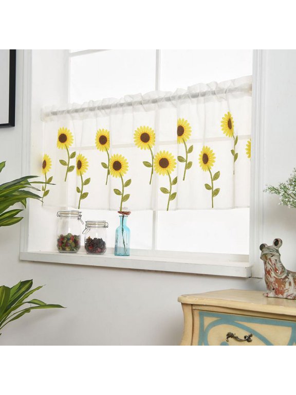 Window Curtain Short Sheer Voile Rod Pocket Cafe Tier Panels for Bathroom, Kitchen, Small Windows, Living Room and Bedroom