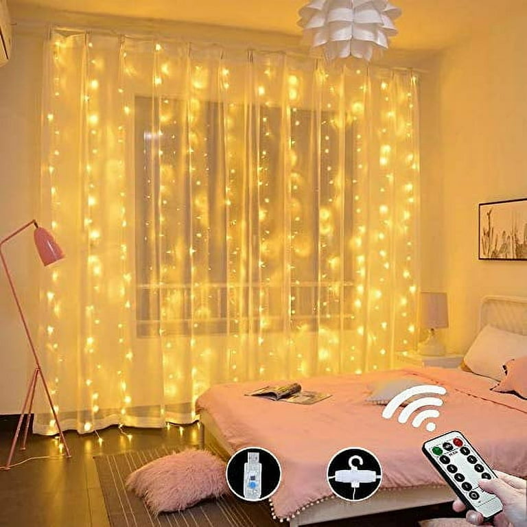 Window Curtain String Light, 300 Waterproof LED Twinkle Lights, 8 Modes  Fairy Lights USB Remote Control Lights for Christmas Bedroom Party Wedding