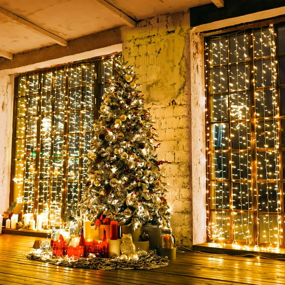 Window Curtain String Lights with Remote for Christmas Decor, 300 LED 9.8ft x9.8ft Warm White Fairy Lights with 8 Lighting Modes Waterproof Lights for Christmas Party Home Garden Indoor Outdoor Decor