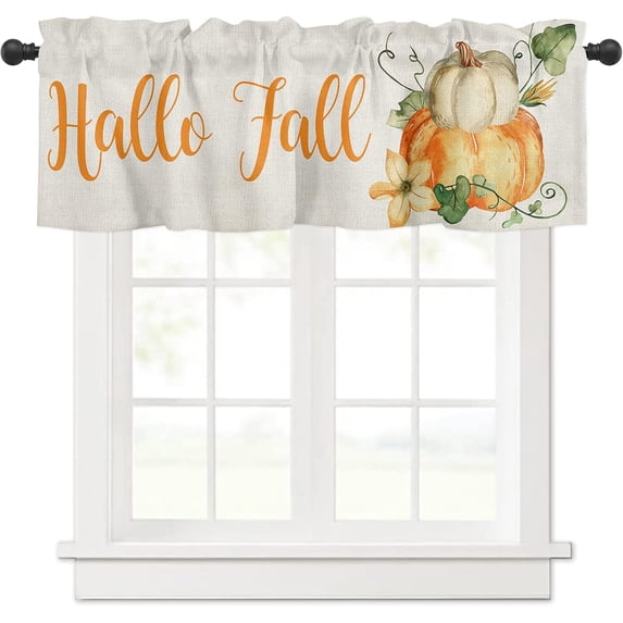 Window Curtain Thanksgiving Valance for Living Room Bedroom Kitchen Curtain Watercolor Pumpkin Happy Thanksgiving Day Harvest Rod Pocket Curtain Valance 1 Panel 54" x 18"