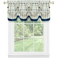 thumbnail image 1 of Window Curtain Valance, Double Layer Plaid Gingham Design, Button Tab Top Window Valance, Navy, 58" W x 14" L, 1 of 3