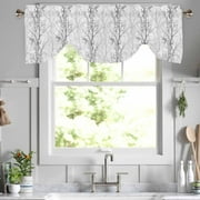 Window Curtain Valance Tree Branch Abstract Rod Pocket Linen Tie Up Valance 54" X 18" For Kitchen Living Room Bedroom Gray 1 Pack