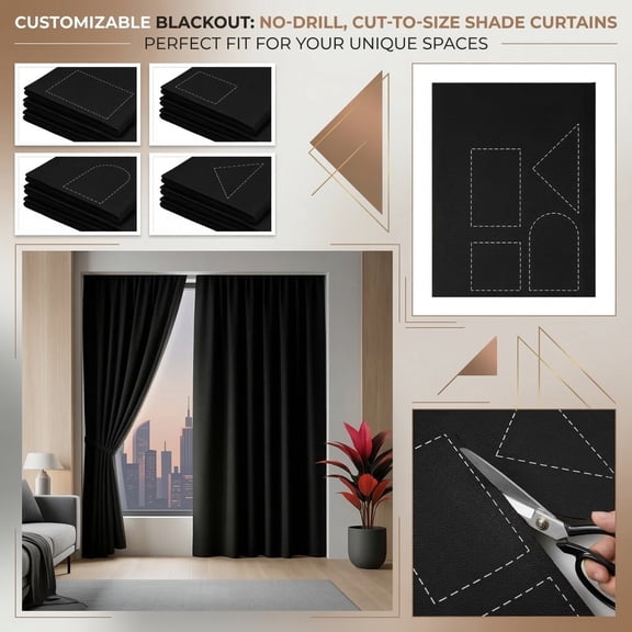 Window Curtain, Window Blackout, Blackout Fabric, 57X39 In, Curtain Panel, Thermal Insulated Blackout Window Curtains, No Drill Curtain, HookandLoop, Fabric Cutter, 15 Adhesive
