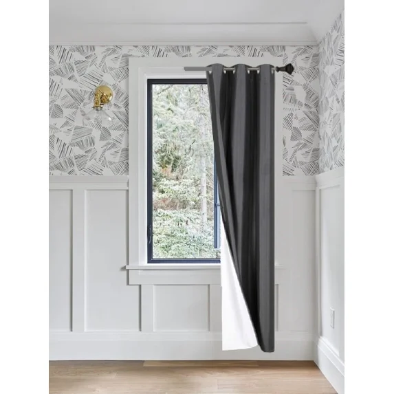 Gorgeous Home Linen 1 Panel Blackout Window Curtain Bronze Grommets 37" Wide x 95" Length Charcoal Grey