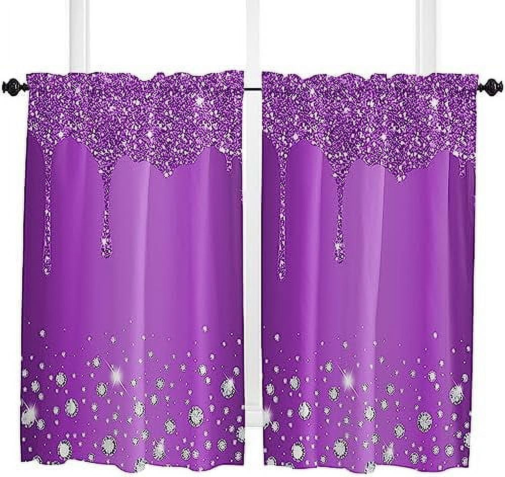 Window Curtains 63 Inches Long Set of 2 Panels Purple Diamond Rod