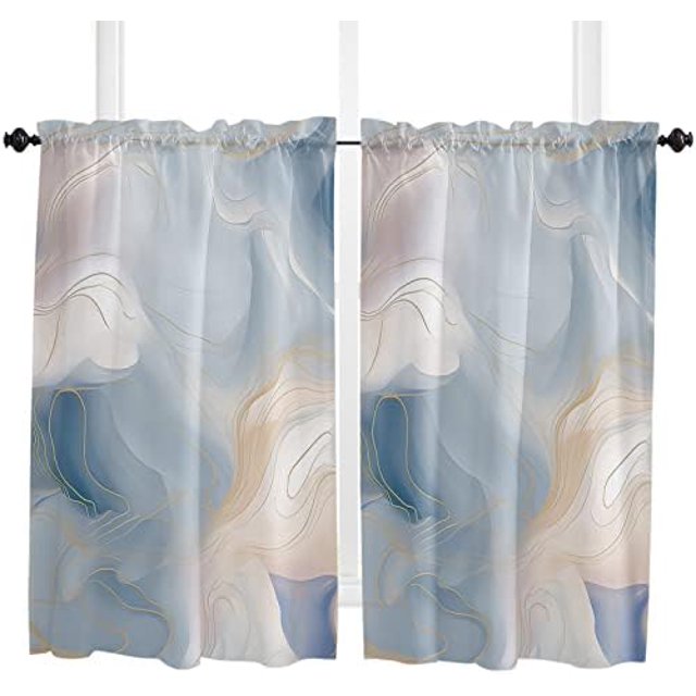 Window Curtains 72 Inches Long Set of 2 Panels Blue Marble Rod Pocket Kitchen Curtains Pink