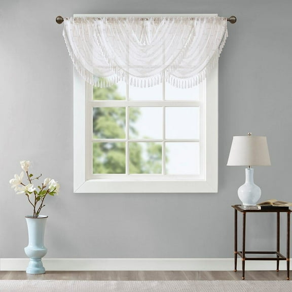 Window Curtains Diamond Sheer Embroidered Waterfall Valance White 38x46",Blackout Curtains
