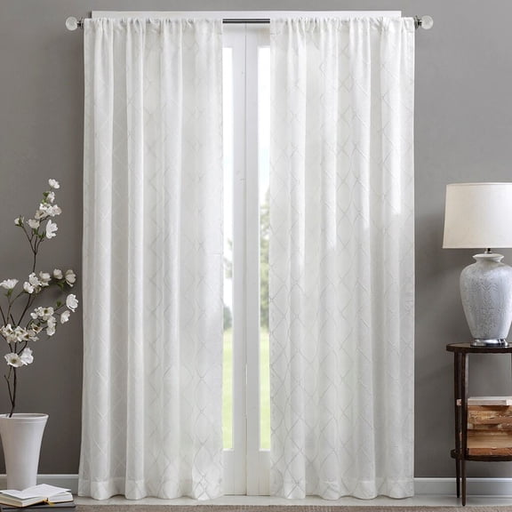 Window Curtains, Diamond Sheer Window Curtain Panel(Only 1 Pc Panel), White Blackout Curtains,Polyester Curtain Rod, Household Supplies & Décor Curtains