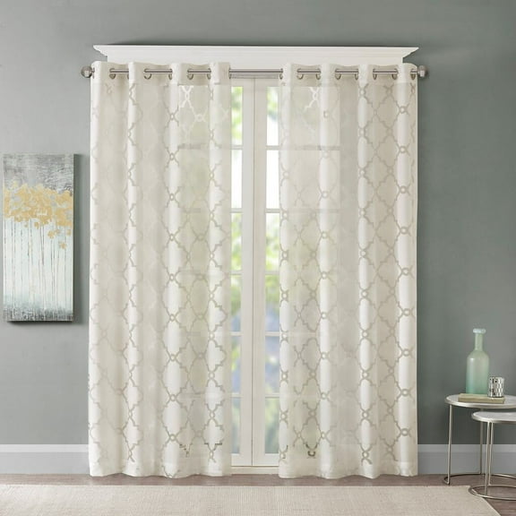 Window Curtains, Fretwork Burnout Sheer Curtain Panel(Only 1 Pc Panel), Ivory Blackout Curtains,Polyester Curtain Rod, Household Supplies & Décor Curtains