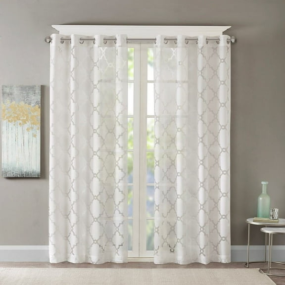 Window Curtains, Fretwork Burnout Sheer Curtain Panel(Only 1 Pc Panel), White Blackout Curtains,Polyester Curtain Rod, Household Supplies & Décor Curtains