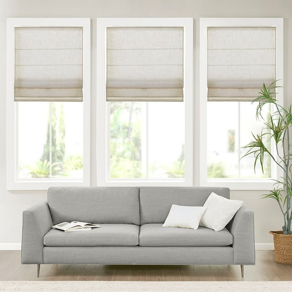 Window Curtains Linen Blend Light Filtering Cordless Roman Shade Natural 27x64",Blackout Curtains