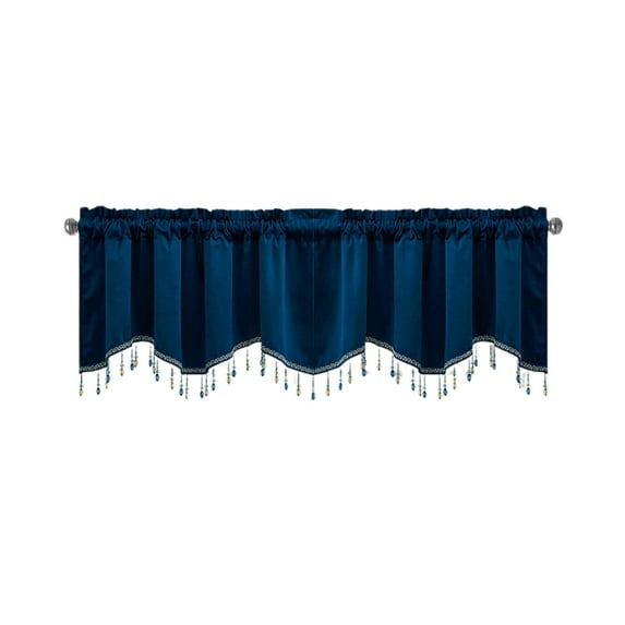 Window Curtains, Rod Pocket Curtains, Elegant Fringed Tassel Short Drapes for Home Decor, Polyester Material, Available In Red Gray Blue Yellow, 52x18 Inch Size