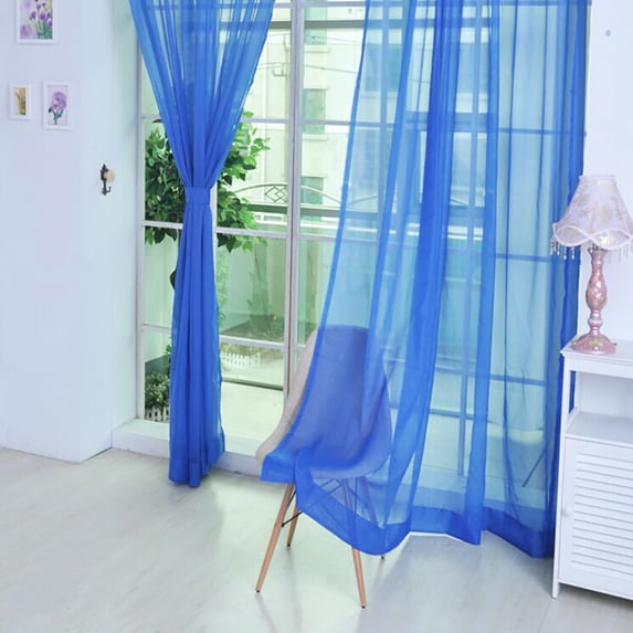 Window Curtains, Sheer Voile Modern Door Window Drape Panel, 200x80cm Washable Soft Light Filtering Valance for Home Decor, Dark Blue