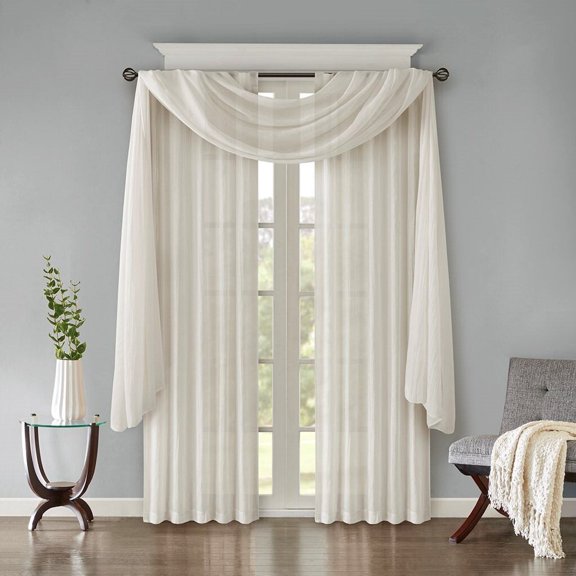 Window Curtains, Solid Crushed Scarf Sheer, White Blackout Curtains,Polyester Curtain Rod, Household Supplies & Décor Curtains