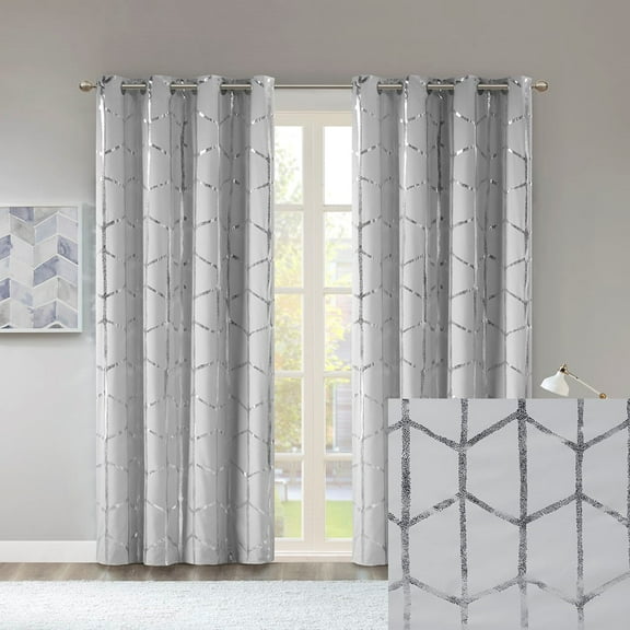 Window Curtains Total Blackout Metallic Print Grommet Top Curtain Panel(Only 1 Pc Panel),Blackout Curtains