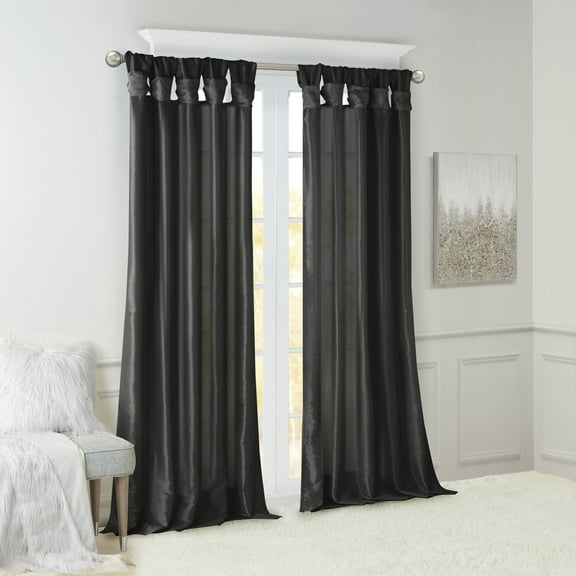 50X108" Black Twist Tab Curtain Panel - Faux Silk Lined Window Drapes for Living Room & Bedroom (1 Panel)