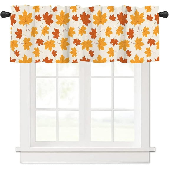 Window Curtains Valances Autumn Maple Leaves Kitchen Short Curtains with Rod Pocket Valance Drapes Farmhouse Window Treatment for Living Room Bathroom Decor 54" X 18"