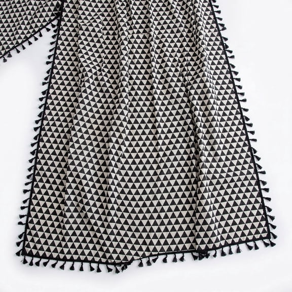 Window Curtains semi Blackout Thermal Insulation, Cotton Black Triangle Tassel Runner, Farmhouse Living Room Bedroom Kitchen Privacy Through Rod Curtains 59" W×71" L